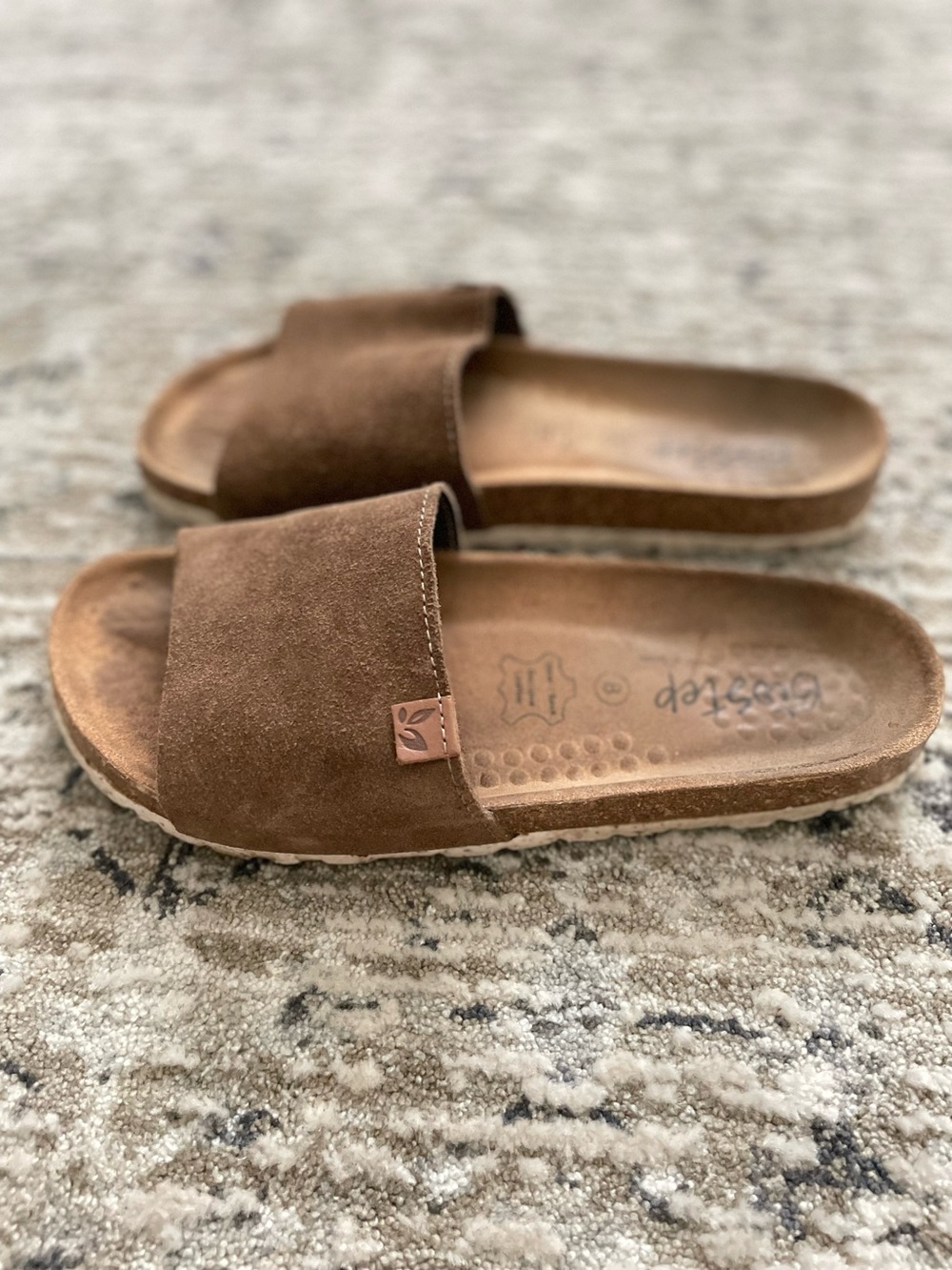 Biostep Suede Slide Sandals Size 8 Brown Cork Footbed